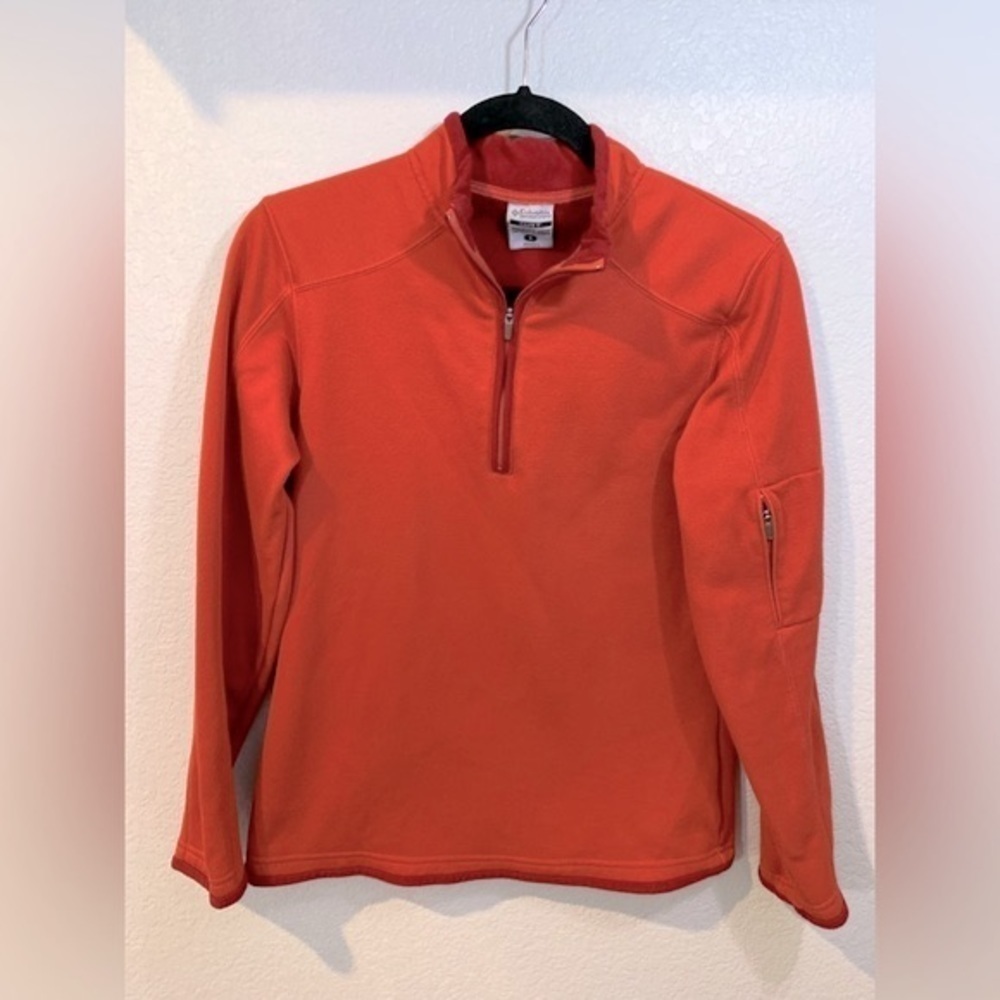 328. Columbia 1/4 Zip Pullover Orange w/maroon red trim. - Picture 9 of 11